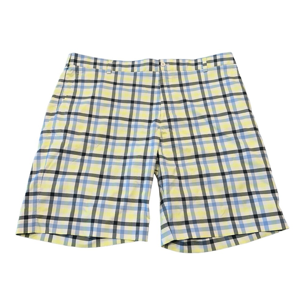 Nike Golf Shorts Mens 40 Yellow Blue Plaid Dri-FIT Checkered Performance Stretch